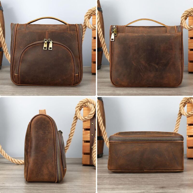 Custom Genuine Leather Hanging Travel Toiletry Bag for Men Women - 9