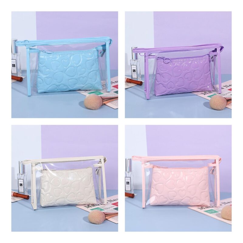 Custom Glazed PU Embossed Toiletry Bag Cosmetic Set of 2 Pcs - 1