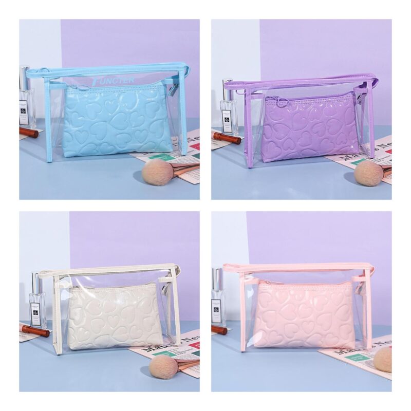 Custom Glazed PU Embossed Toiletry Bag Cosmetic Set of 2 Pcs