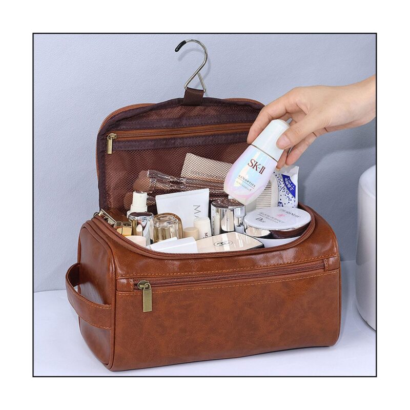 Custom Hanging PU Leather Toiletry Bag Cosmetic Bag - 4