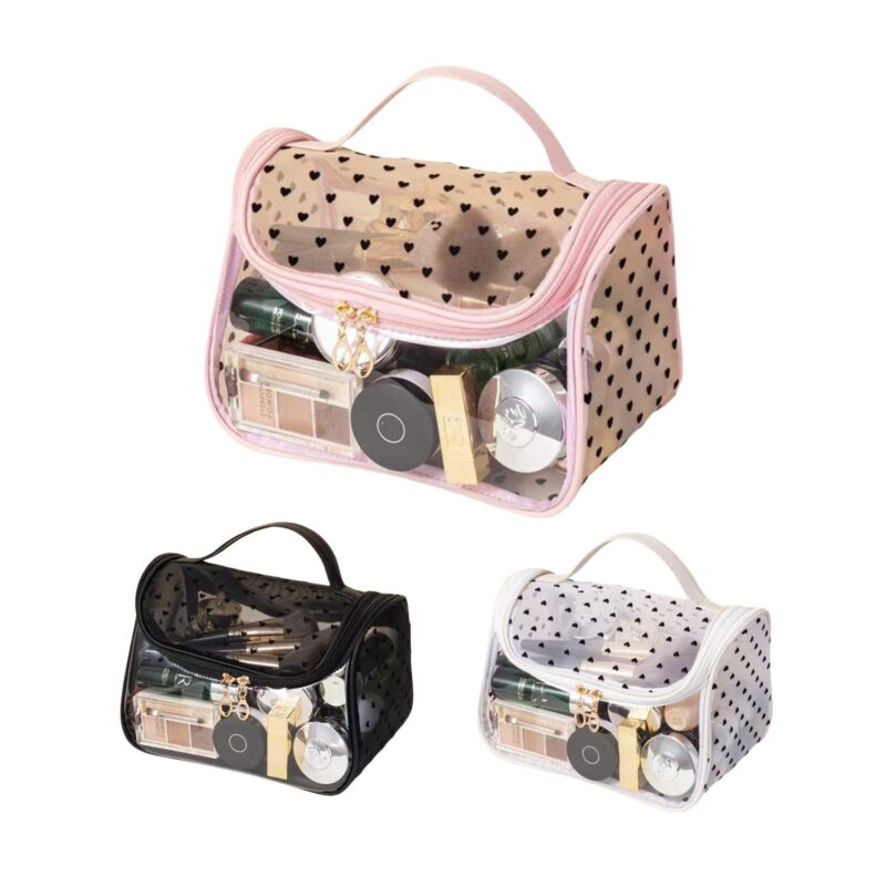 Custom Heart Pattern Cosmetic Bag Toiletry Bag W/ Flip - 1