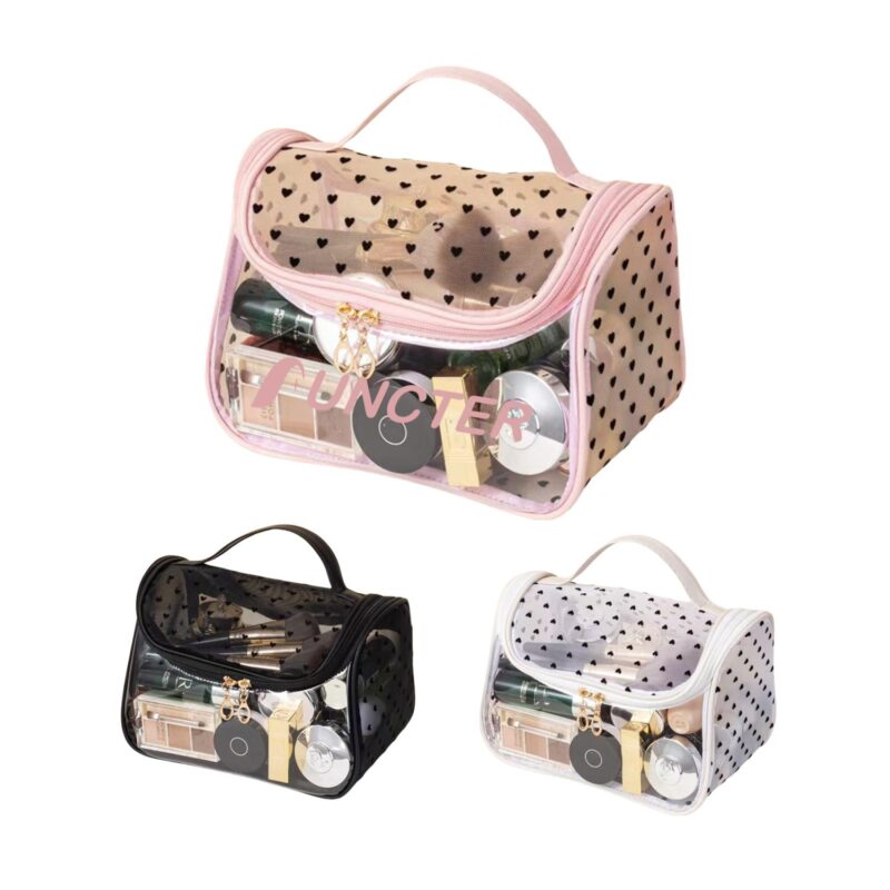 Custom Heart Pattern Cosmetic Bag Toiletry Bag W/ Flip