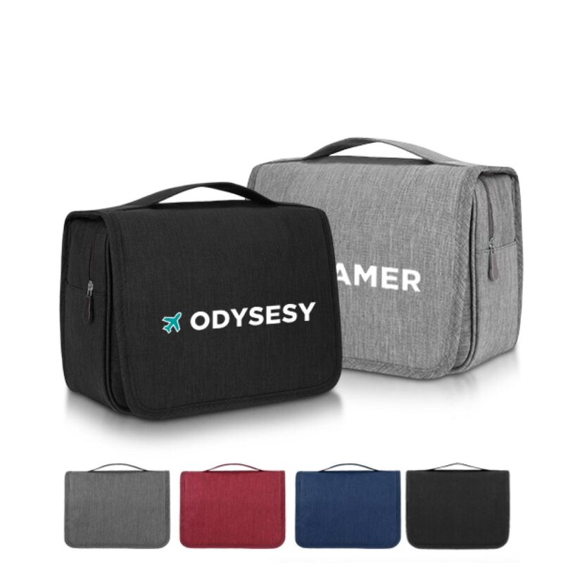 Custom Heathered Polyester Hanging Travel Toiletry Kit