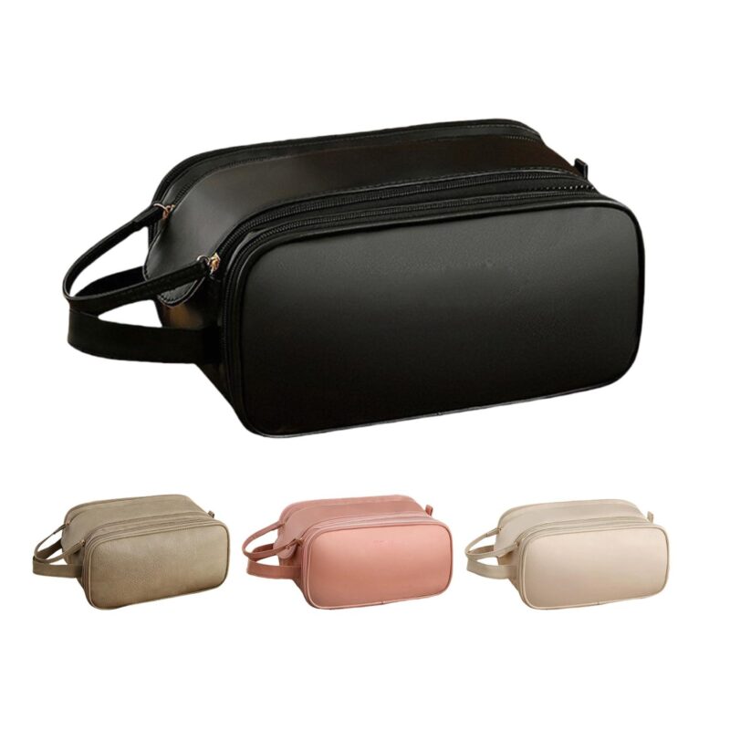 Custom Large Capacity Double Layer Makeup Bag Waterproof PU Leather Toiletry Bag For Women - 1