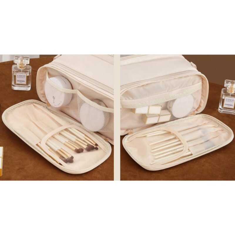 Custom Large Capacity Double Layer Makeup Bag Waterproof PU Leather Toiletry Bag For Women - 2