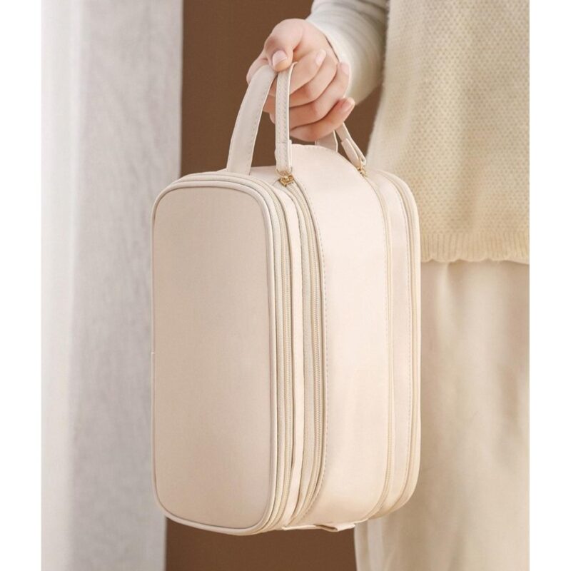Custom Large Capacity Double Layer Makeup Bag Waterproof PU Leather Toiletry Bag For Women - 7