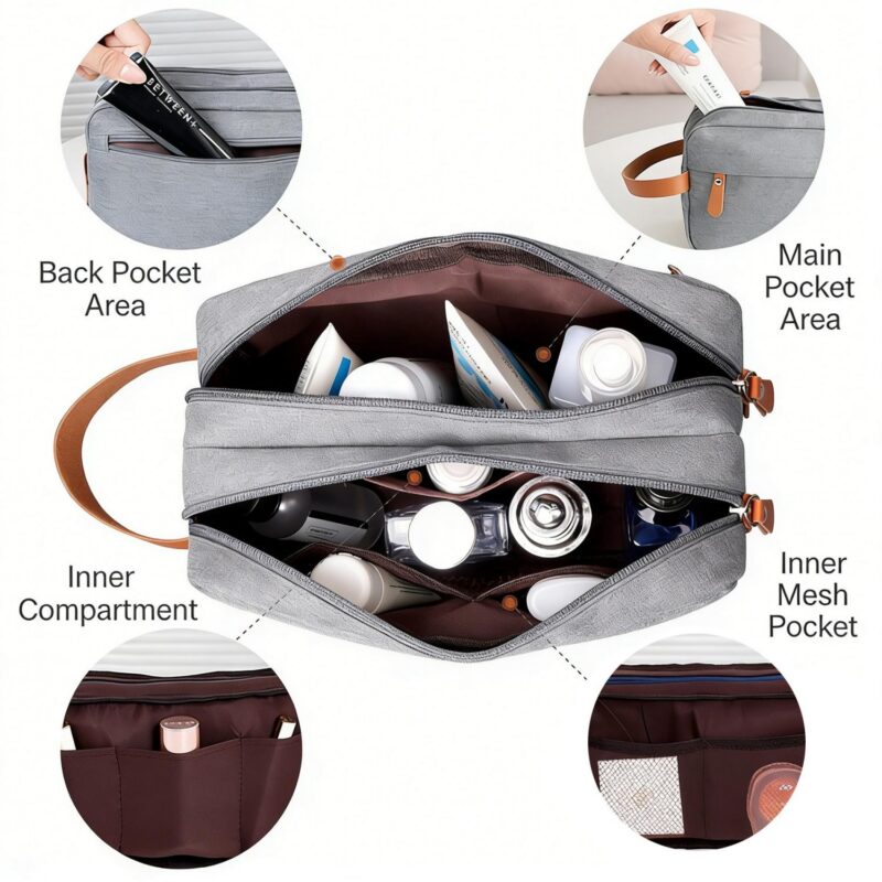Custom Large Capacity Fabric Travel Toiletry Bag with Zipper Closure - 7