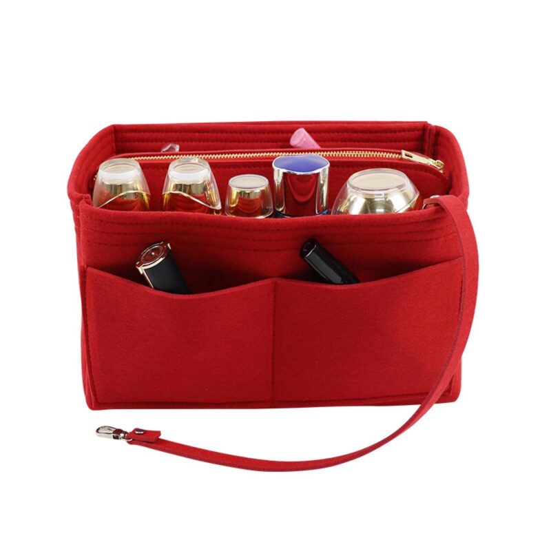 Custom Large Capacity Felt Makeup Bag Custom Logo Women Cosmetic Bag Multi Compartment Travel Toiletry Bag - 3