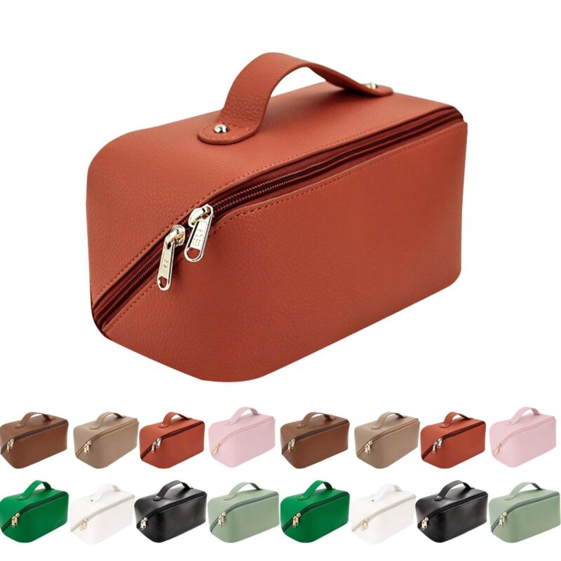 Custom Large Capacity PU Leather Makeup Toiletry Bag