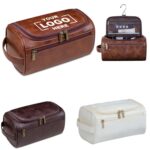 Custom Leather Dopp Kit Toiletry Bag for Men Women Hanging Travel Cosmetic Organizer Large Traveling Makeup
