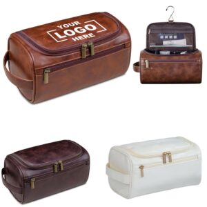 Custom Leather Dopp Kit Toiletry Bag for Men Women Hanging Travel Cosmetic Organizer Large Traveling Makeup