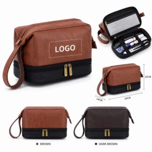 Custom Leather Double Layer Men's Toiletry Bag