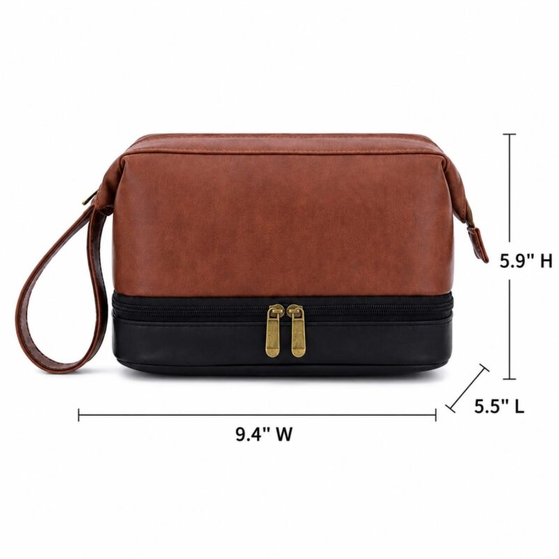 Custom Leather Double Layer Men's Toiletry Bag - 1