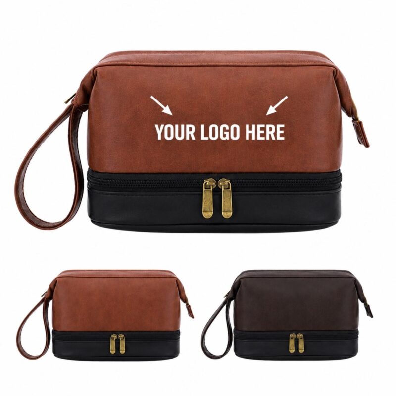 Custom Leather Double Layer Men's Toiletry Bag