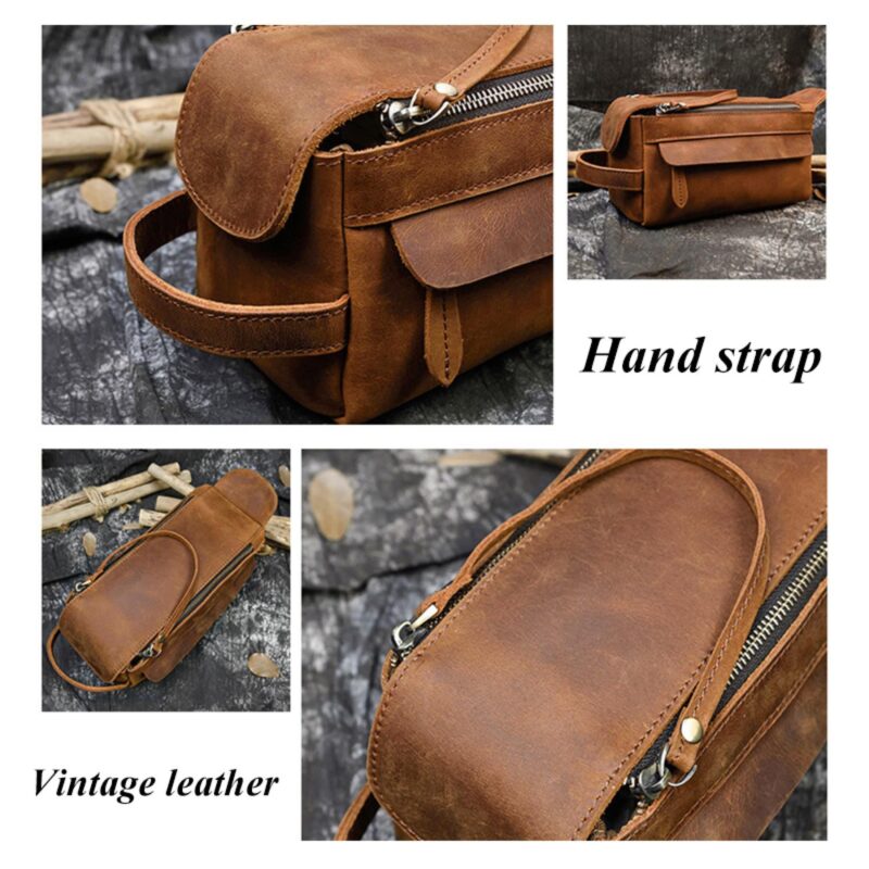 Custom Leather Handmade Travel Toiletry Bag - 4