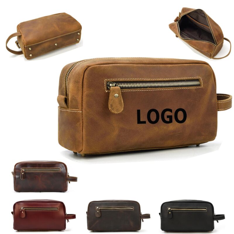 Custom Leather Travel Toiletry Bag