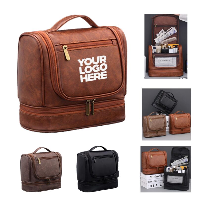 Custom Men Hanging Leather Toiletry Bag