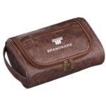 Custom Men's Leather Travel Toiletry Bag with Handle - 2