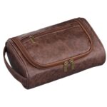 Custom Men's Leather Travel Toiletry Bag with Handle - 3