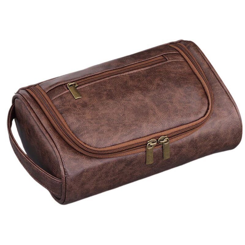 Custom Men's Leather Travel Toiletry Bag with Handle - 3