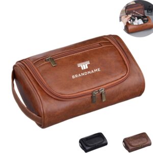 Custom Men's Leather Travel Toiletry Bag with Handle