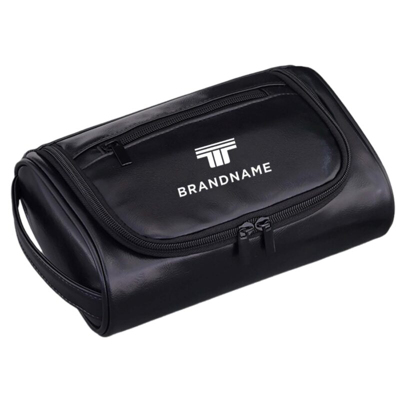 Custom Men's Leather Travel Toiletry Bag with Handle - 4