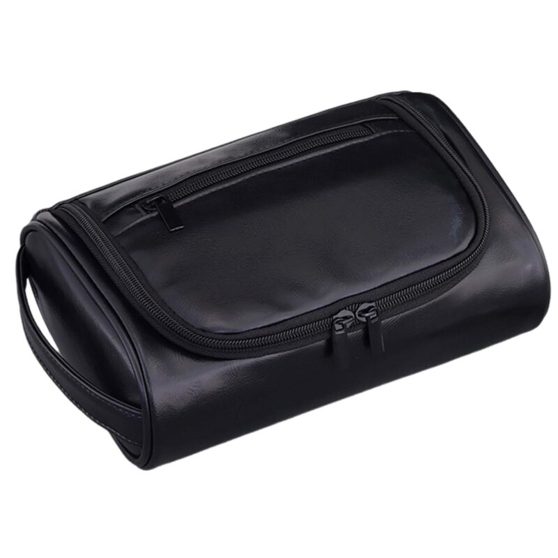 Custom Men's Leather Travel Toiletry Bag with Handle - 5