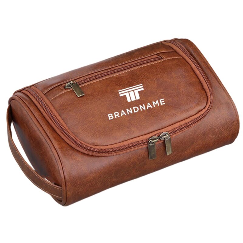 Custom Men's Leather Travel Toiletry Bag with Handle - 6