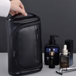 Custom Men's Leather Travel Toiletry Bag with Handle - 9