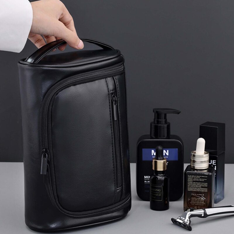 Custom Men's Leather Travel Toiletry Bag with Handle - 9