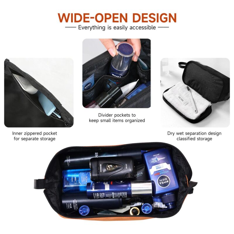 Custom Mens Travel Toiletry Bag with Waterproof Wet/Dry Compartment - 3