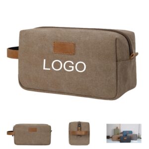 Custom Minimalist Canvas Toiletry Dopp Kit Bag W/ Side Handle