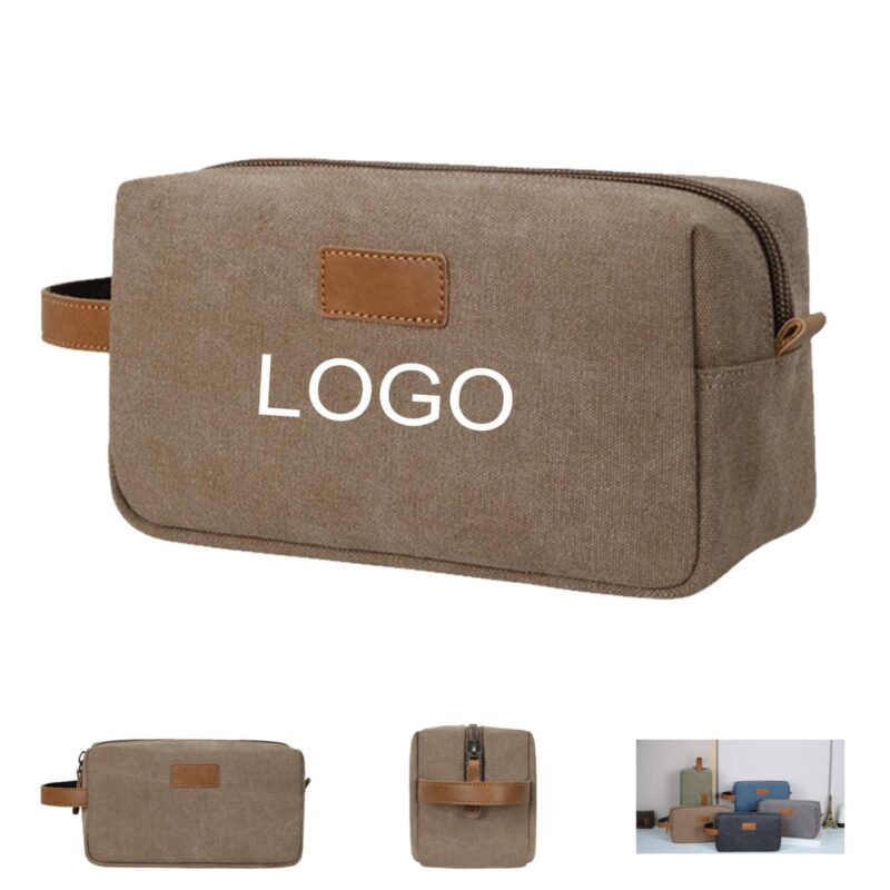 Custom Minimalist Canvas Toiletry Dopp Kit Bag W/ Side Handle