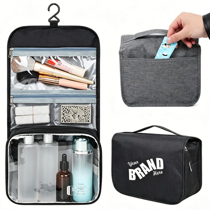 Custom Multi-Pocket Stylish Water-Resistant Hanging Travel Toiletry Bag