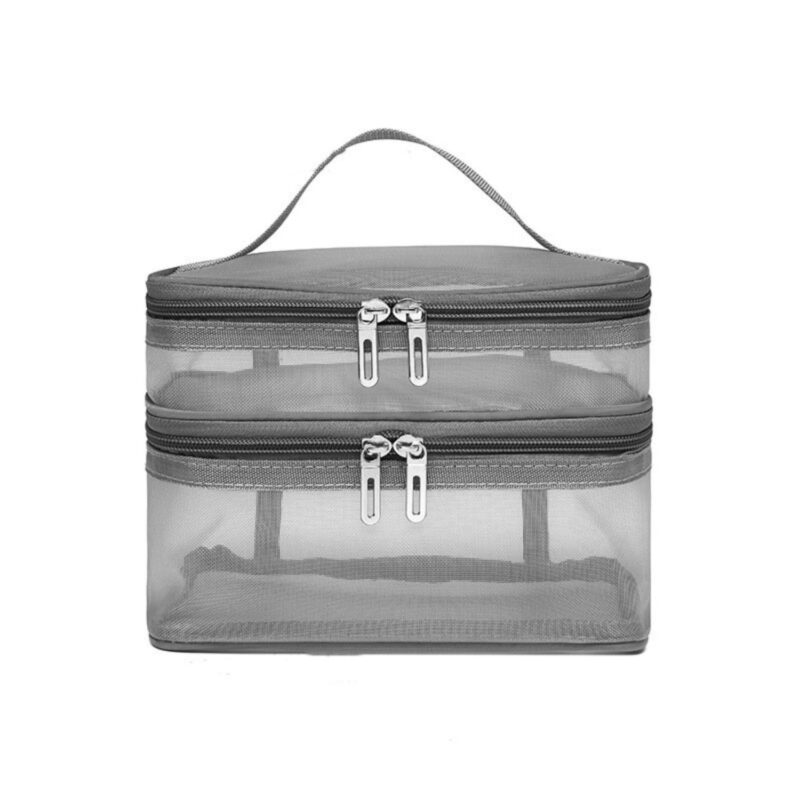 Custom Nylon Mesh Double Layer Toiletry Bag Large Capacity Travel Cosmetic Organizer - 1