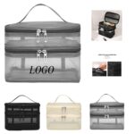 Custom Nylon Mesh Double Layer Toiletry Bag Large Capacity Travel Cosmetic Organizer