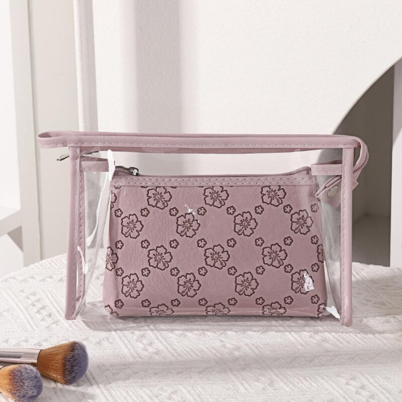 Custom PU Embossed Toiletry Bag Cosmetic Set of 2 Pcs - 1