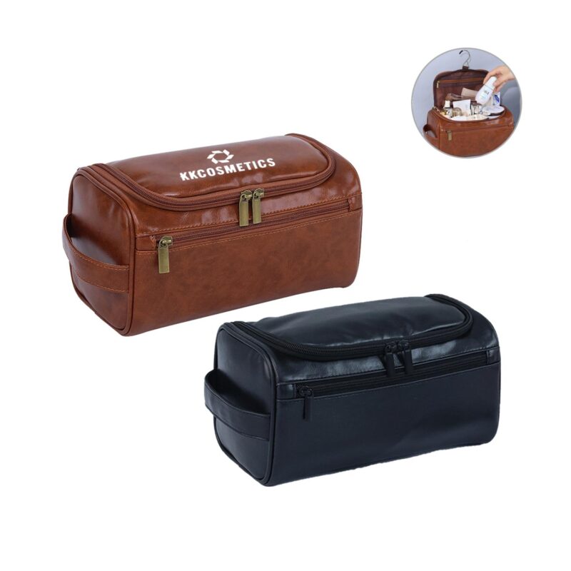 Custom PU Leather Hanging Travel Toiletry Bag
