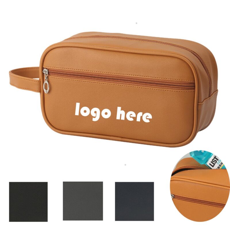 Custom PU Leather Multifunctional Waterproof Dual-Layer Large-Capacity Toiletry Bag