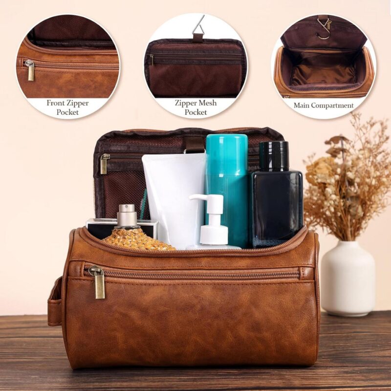 Custom PU Leather Travel Toiletry Bag With Hook - 2