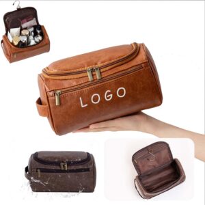 Custom PU Leather Travel Toiletry Bag With Hook