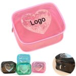 Custom PVC Clear Heart Sequin Toiletry Bag