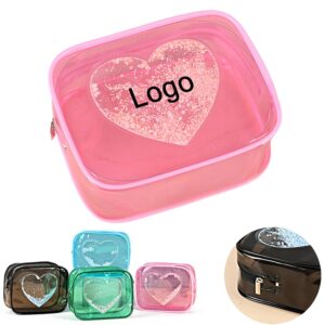 Custom PVC Clear Heart Sequin Toiletry Bag