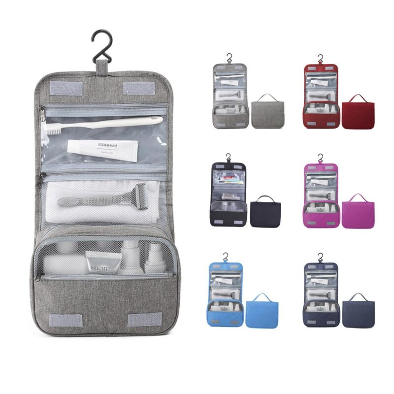 Custom Polyester Hook Waterproof Foldable Travel Toiletry Bag