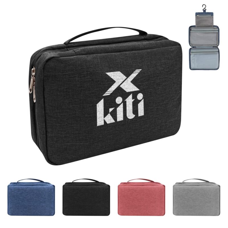 Custom Polyester Portable Travel Hanging Toiletry Bag W/ Zipper