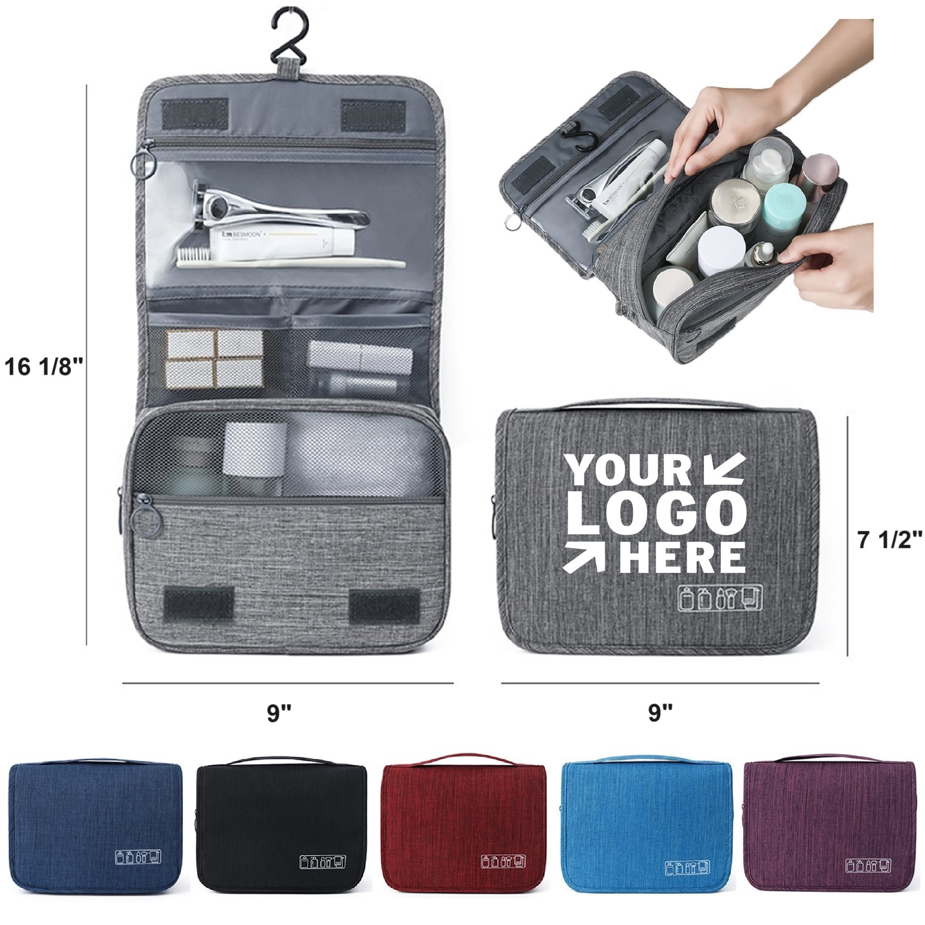 Custom Portable Large Capacity Hanging Toiletry Bag