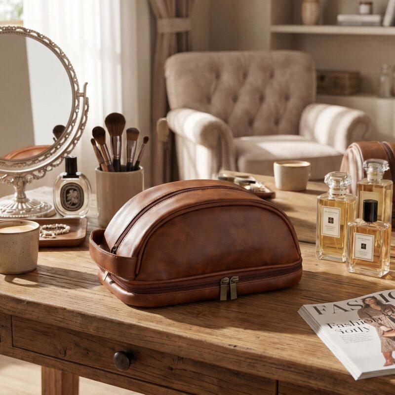 Custom Portable Personalized Leather Travel Toiletry Bag - 3