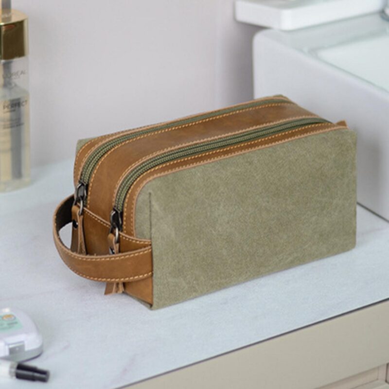 Custom Portable Waterproof Canvas Toiletry Bag with Expansion - 8