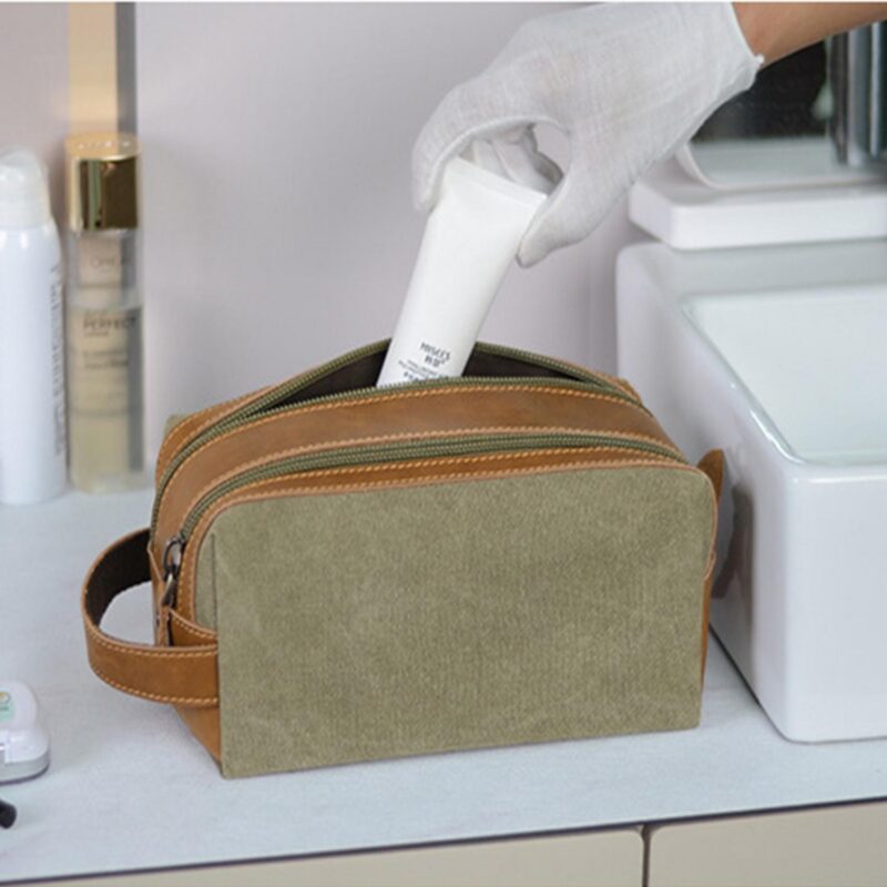 Custom Portable Waterproof Canvas Toiletry Bag with Expansion - 9
