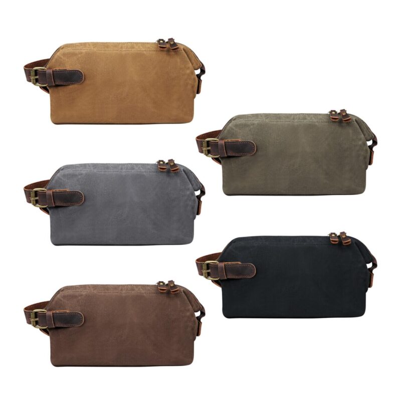 Custom Portable Waxed Canvas Travel Toiletry Bag W/ Handle - 1